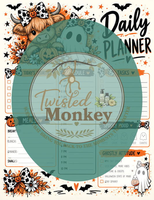 Highland and Ghost Spooky Vibe Daily Planner Instant Download